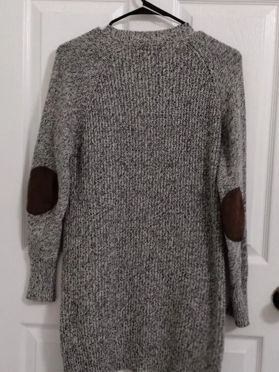 RDI Marled Knit Open Cardigan Size M Gray Elbow Patch Cozy Layering Sweater - Picture 10 of 13